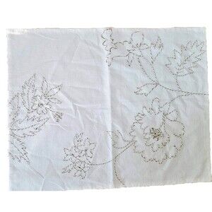 Cream Cotton Embroidered Floral 20 x 26" Pillow Sham New